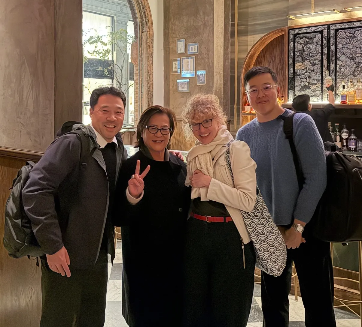 Professors Kornel Chang, Mae Ngai, Ruth Barraclough (Director of CKR), and Ph.D. student Kyu Dong Lee gather for a photo after the dinner following Professor Chang’s talk.